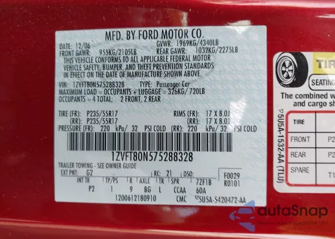 2007 Ford Mustang V6 Deluxe/V6 Premium from USA, damaged, VIN 1ZVFT80N575288328